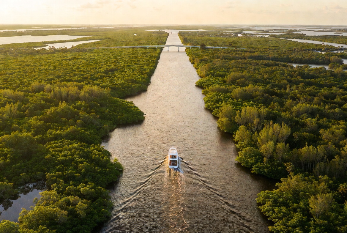 Yacht navigating Florida waterways